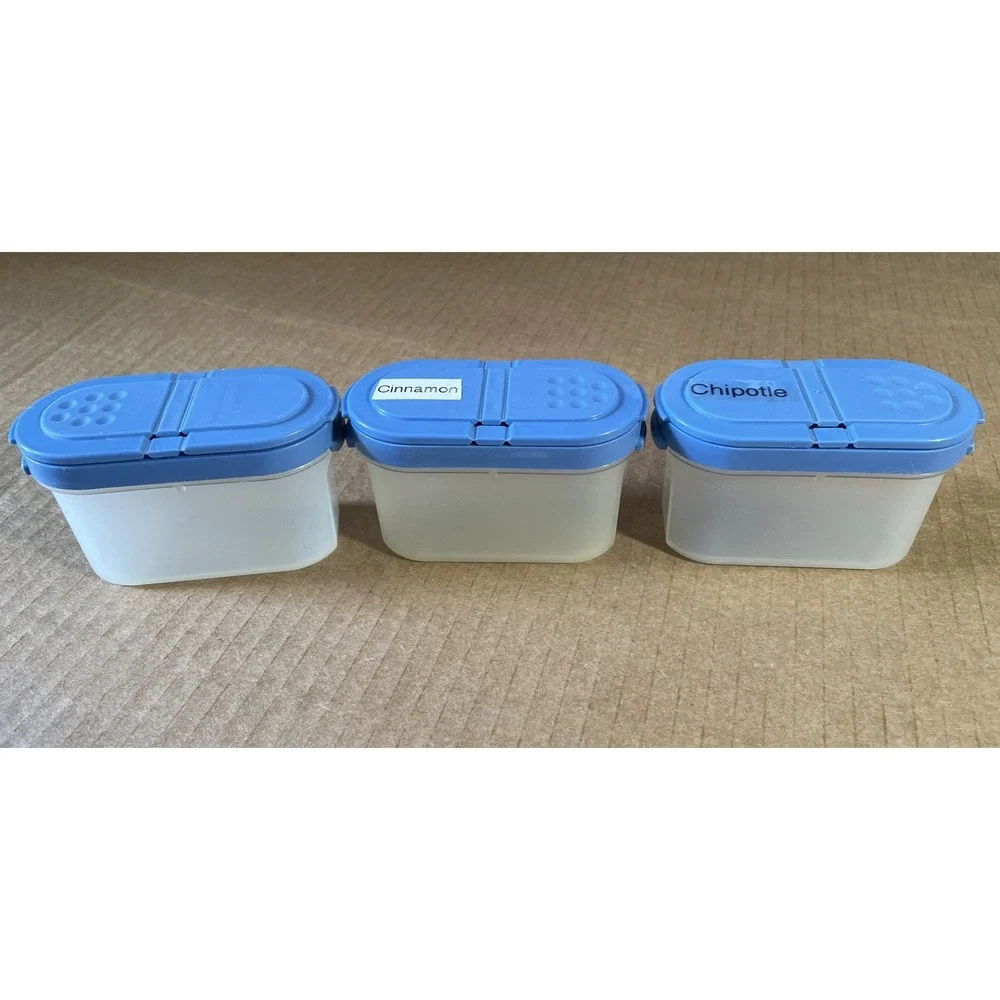 3 Tupperware #1843 Modular Mates Spice Shaker Container Small Blue‎
